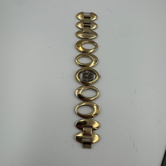 Fossil Accessories - Fossil Womens Gold Tone Oval Link Bracelet Watch Black Dial ES-9457